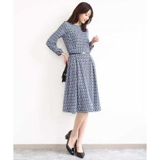 【小さいサイズ】[イージーケア]幾何柄ジャージーワンピース/洗濯機で洗える