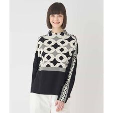 【小さいサイズ】ジャカード×インターシャ幾何柄ニットプルオーバー