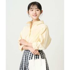 【小さいサイズ】コットン混ベーシックシャツ（無地）/接触冷感/防シワ/洗濯機で洗える