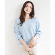 【小さいサイズ】ラメ入りノットヤーンVネックニット/洗える