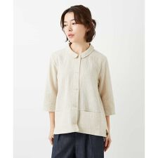 千鳥格子柄リネンコットンブラウス