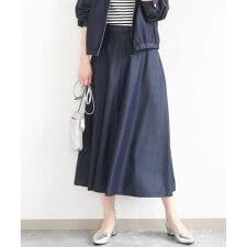 【小さいサイズ】[SANAGARAシリーズ]デニムライク フレアスカート/接触冷感/UVカット/洗濯