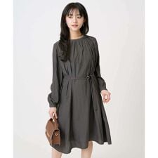 【小さいサイズ】サテンギャザーワンピース/洗える