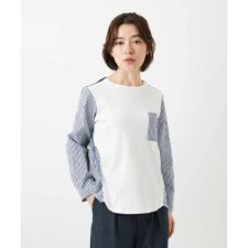 [セットアップ対応]ストライプキャッチワッシャーTブラウス