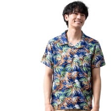アロハシャツ メンズ オープンカラー 花柄 総柄 開襟シャツ 涼しい 半袖シャツ ボタニカル柄