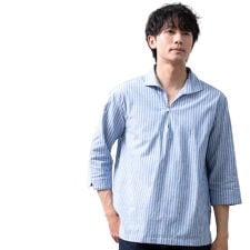 シャツ メンズ カプリシャツ 七分袖 プルオーバー プルオーバーシャツ 麻 7分袖 リネンシャツ