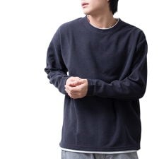 tシャツ メンズ 長袖 重ね着風 フェイクレイヤード クルーネック ジャガード 楊柳 秋冬