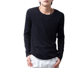Tシャツ メンズ 長袖 コットンフライス 細身 ストレッチ tシャツ クルーネック Vネック