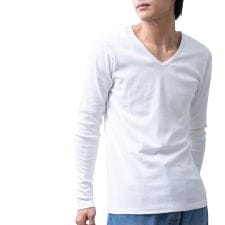 Tシャツ メンズ 長袖 コットンフライス 細身 ストレッチ tシャツ クルーネック Vネック