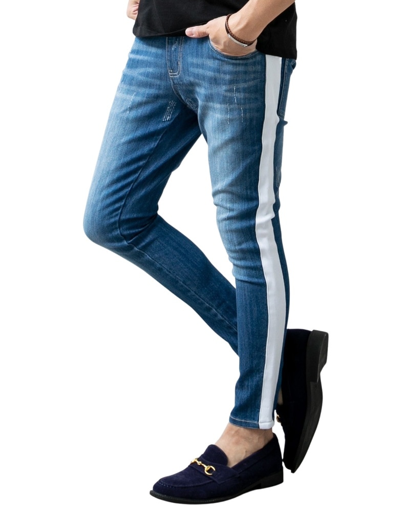 スキニーパンツ メンズ デニム ストレッチ ラインパンツ ジーパン ストレッチデニム ジーンズ