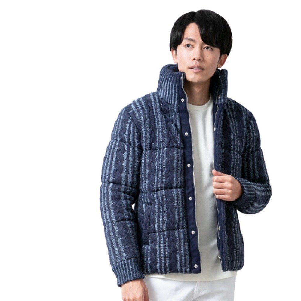 ダウンジャケット メンズ ライトダウン ウール ヘリンボーン リアル