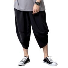 サルエルパンツ メンズ 春夏 ゆったり 涼しい 麻 パンツ 接触冷感 ストレッチ 7分丈 ワイド