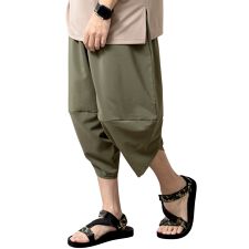 サルエルパンツ メンズ 春夏 ゆったり 涼しい 麻 パンツ 接触冷感 ストレッチ 7分丈 ワイド