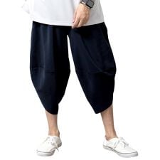 サルエルパンツ メンズ 春夏 ゆったり 涼しい 麻 パンツ 接触冷感 ストレッチ 7分丈 ワイド