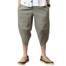 サルエルパンツ メンズ 春夏 ゆったり 涼しい 麻 パンツ 接触冷感 ストレッチ 7分丈 ワイド
