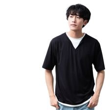 tシャツ メンズ 半袖 接触冷感 フェイクレイヤード 重ね着風 半袖tシャツ ゆったり 吸水速乾