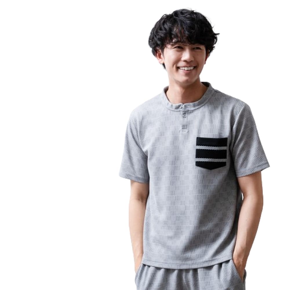 ボーダーヘンリーネック半袖Tシャツ tシャツ メンズ 半袖 ヘンリーネック ボーダー ポケット付き