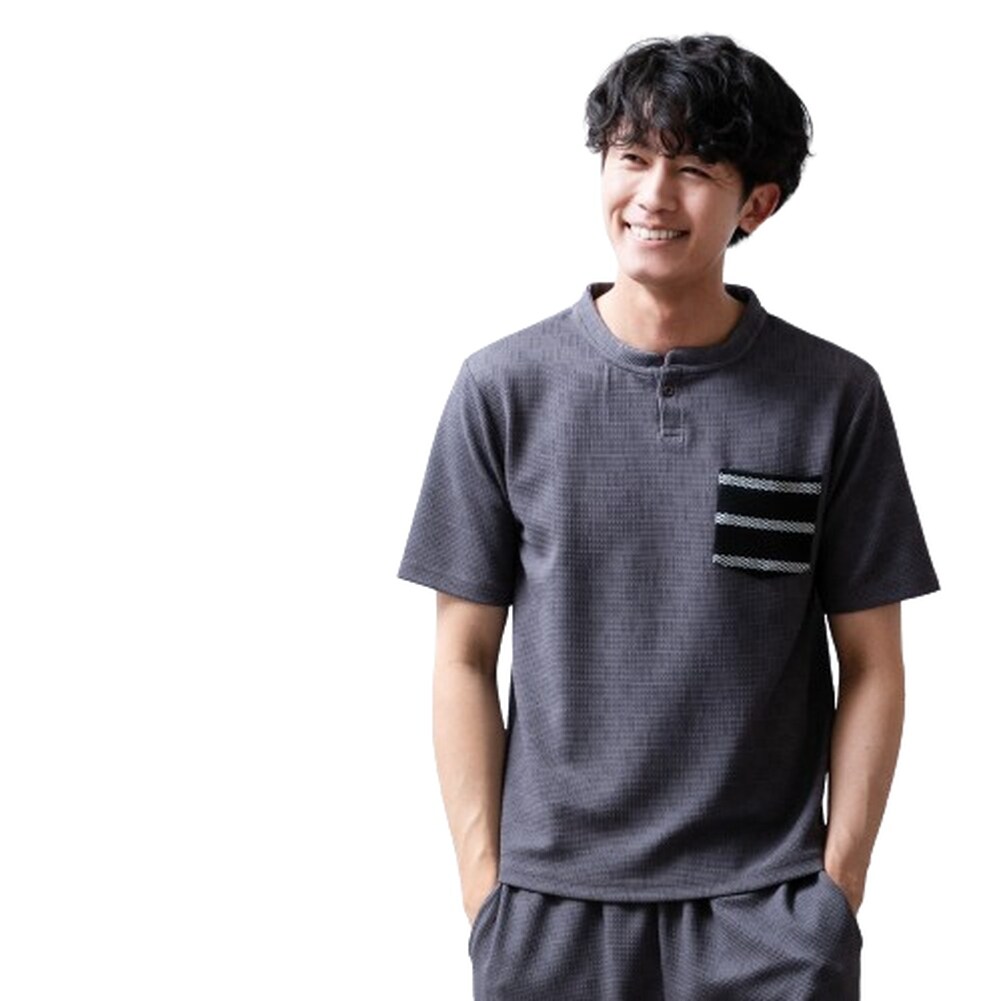 tシャツ メンズ 半袖 ヘンリーネック ボーダー ポケット付き 半袖t