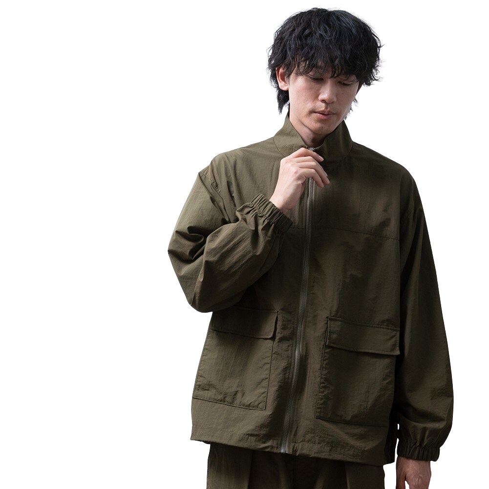 アウター メンズ スタンド ジャガード 立ち襟 スリム ブルゾン