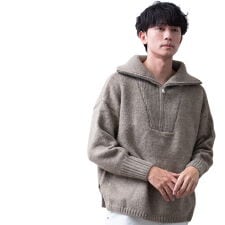 ニット メンズ タートルネック ハーフジップ モヘアタッチ ハーフZIP 秋冬 暖かい セーター