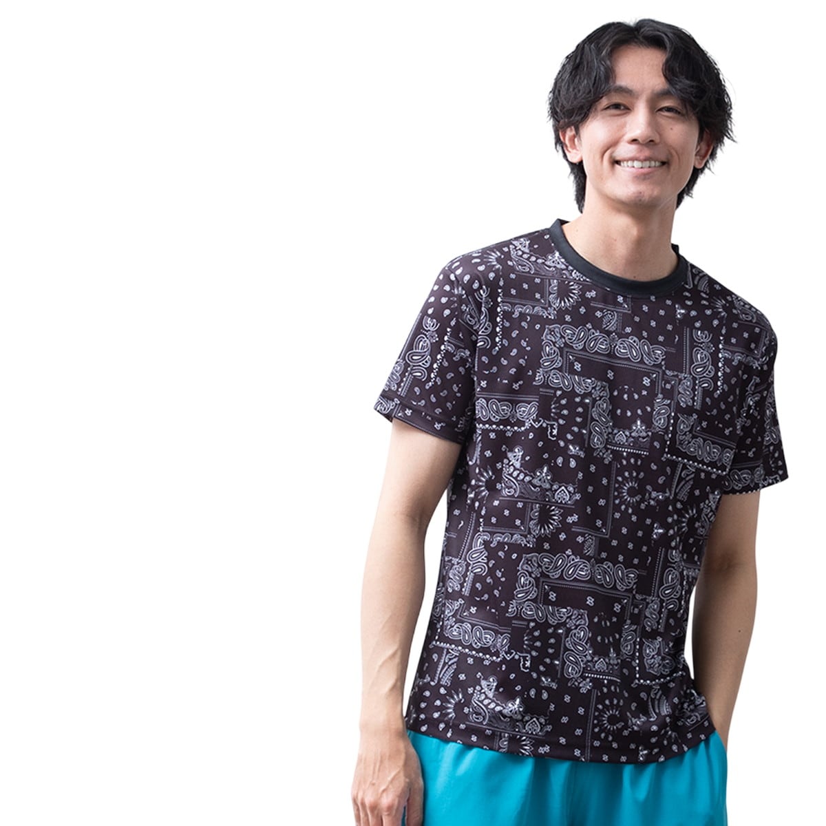 tシャツ 半袖 ドライメッシュ 涼しい 半袖tシャツ 総柄 クルーネック T