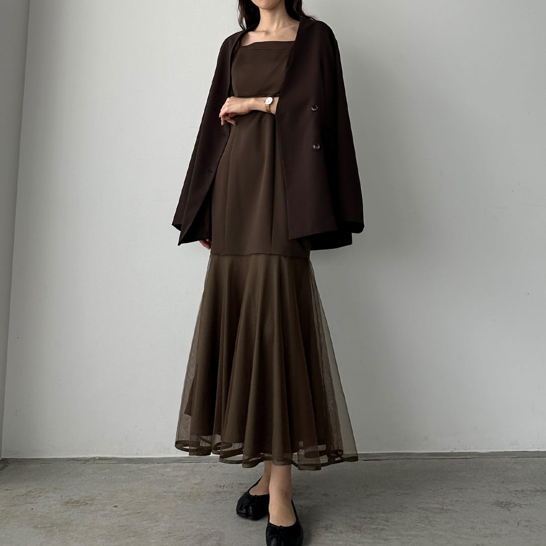 チュールボリューム袖ワンピース　louere お呼ばれドレス Louere チュールボリューム袖ワンピース | ルエレ(Louere