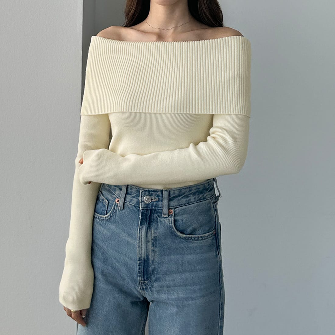 ルエレ Louere Louere ワイドオフショル長袖ニットトップス （チャコール） ワイドオフショル長袖ニットトップス | Louere (ルエレ)｜公式