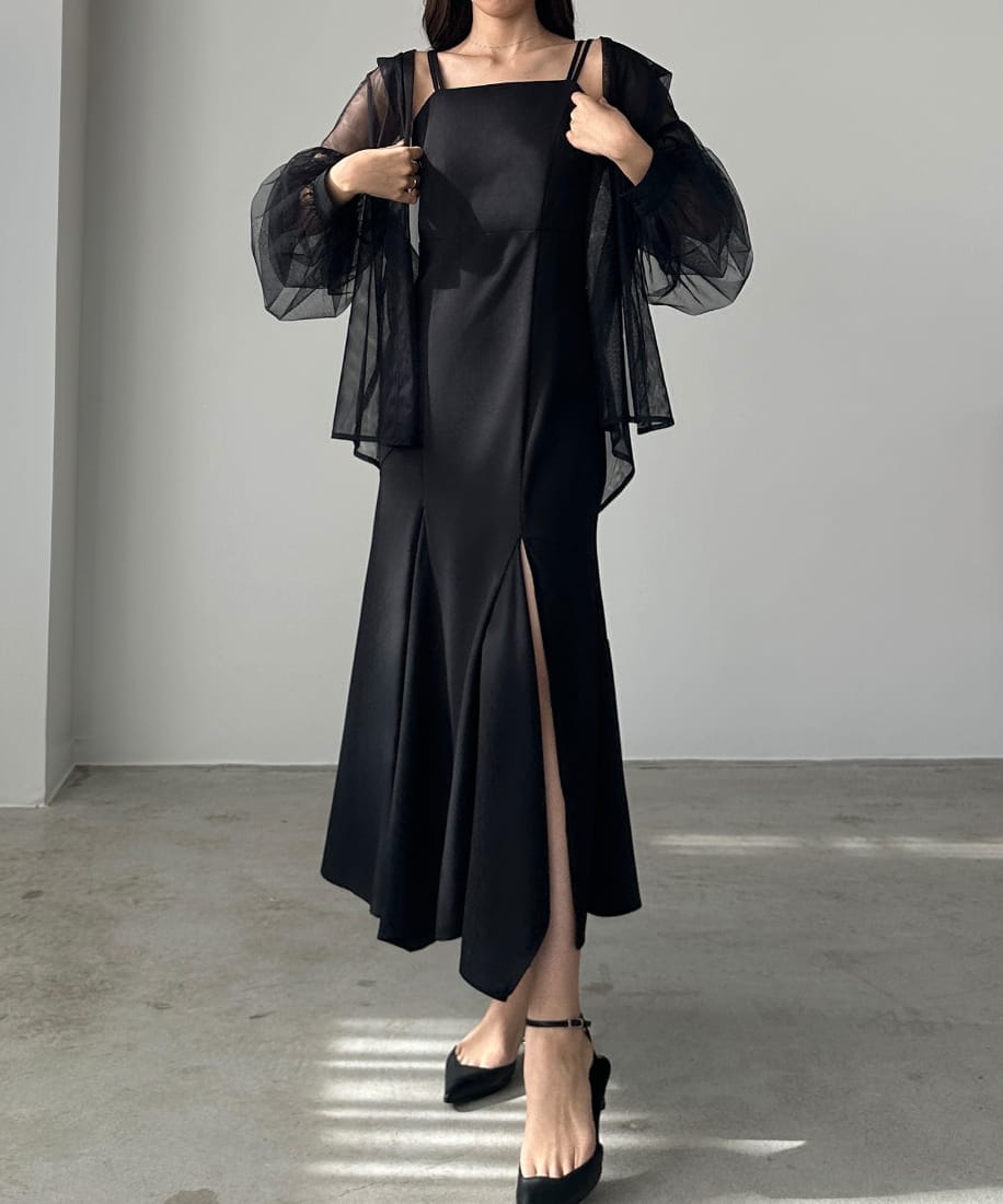 チュールボリューム袖ワンピース　louere お呼ばれドレス Louere チュールボリューム袖ワンピース | ルエレ(Louere