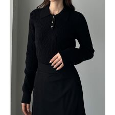 ルエレ(Louere)のLouere　ゴールドボタンケーブルニットポロ