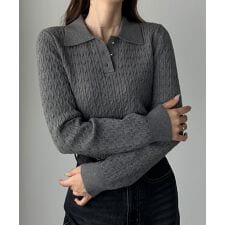 ルエレ(Louere)のLouere　ゴールドボタンケーブルニットポロ