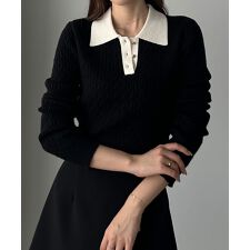 ルエレ(Louere)のLouere　ゴールドボタンケーブルニットポロ