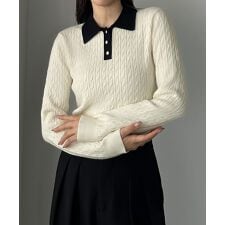 ルエレ(Louere)のLouere　ゴールドボタンケーブルニットポロ