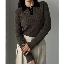 ルエレ(Louere)のLouere　ゴールドボタンケーブルニットポロ