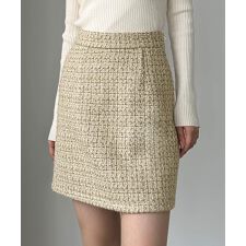 Louere　ラメファンシーツイードミニスカート（インパン付き、ウール混）