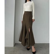 Louere　ウォームイレヘム深スリットハイウエストマーメイドスカート(裏地無し)