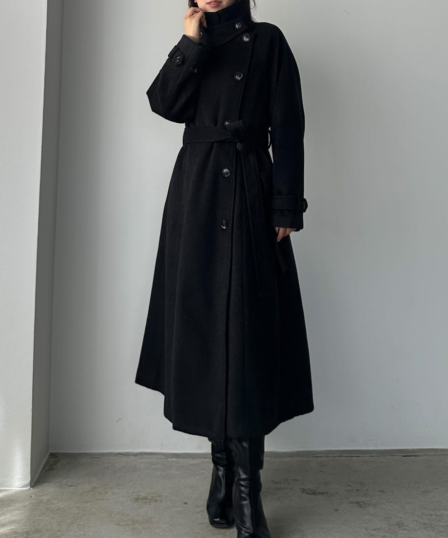 Louere 2wayハイネックウールライクウエストシェイプフレアコート