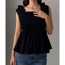 Louere　フリルスリーブペプラム楊柳ブラウス