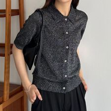 callautia　ラメニット半袖ポロシャツ