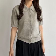 callautia　ラメニット半袖ポロシャツ