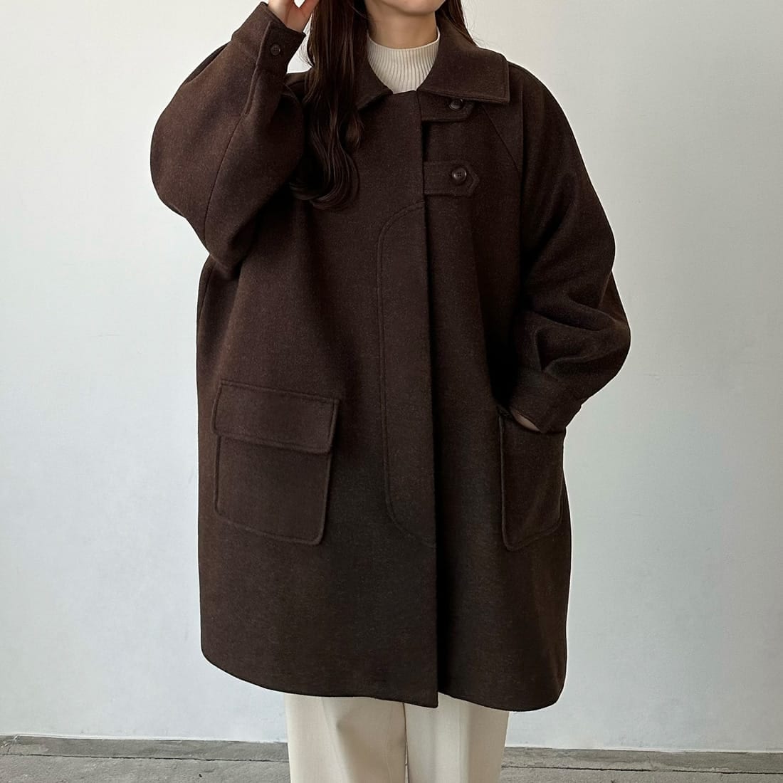 23区　大きいサイズ　44　アルパカ　モヘヤ　ウール　ヘリンボーン　ロングコート タグ付き未使用品】23区 ロングコート アルパカ混 大きいサイズ