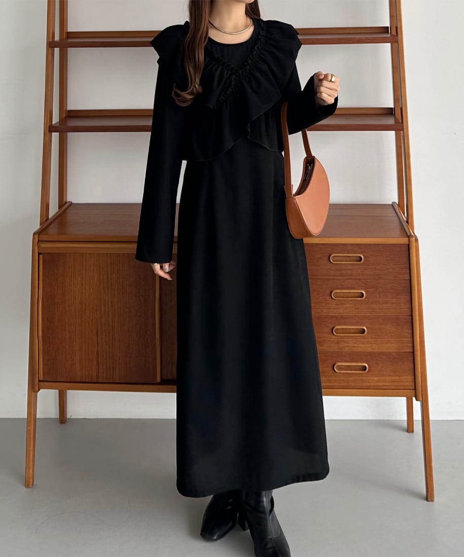 callautia クロスフリルコーデュロイワンピース | カラウティア