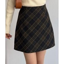 callautia　ウールライクバイアスチェック柄ミニスカート（インパン付）