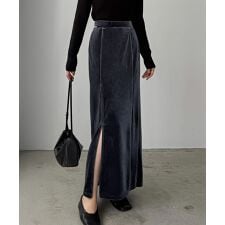 callautia　ファスナースリットIラインべロアスカート（薄手、裏地なし）