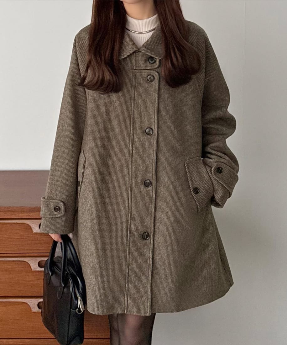 callautia ステンカラーチェック柄ミドルコート | カラウティア