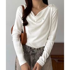 callautia　薄手2way肩リボンドレープトップス