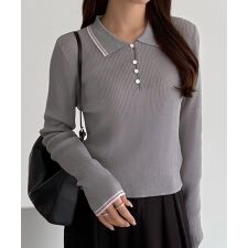 callautia　配色ポロ衿シアーニット