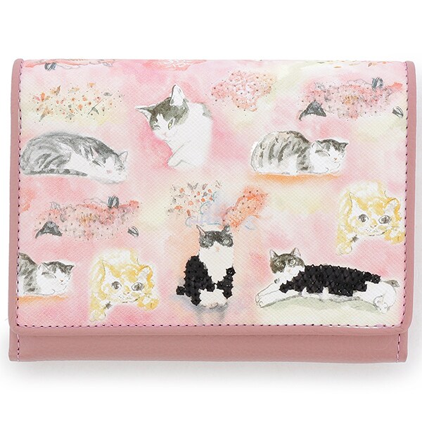 未使用 マンハッタナーズ スケッチパース がま口二つ折り財布 猫