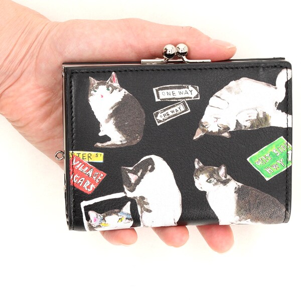 正規店仕入れの 美品♡】 manhattaner's 二つ折り財布がま口ねこ 小物