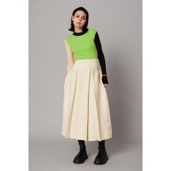 [}C]Knit pleats skirt/whbgTCiHeRIN.CYEj O/WHT1