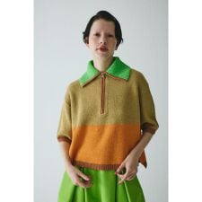 Bi color zip knit  pullover